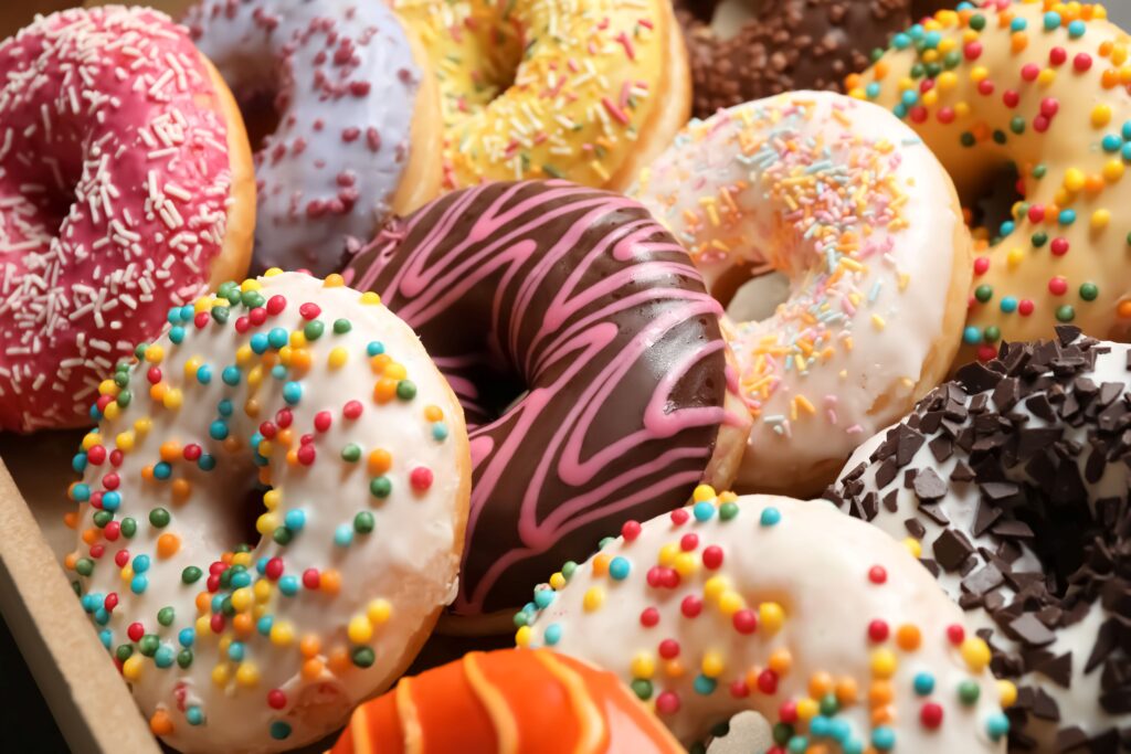 Donuts with colourful icing.