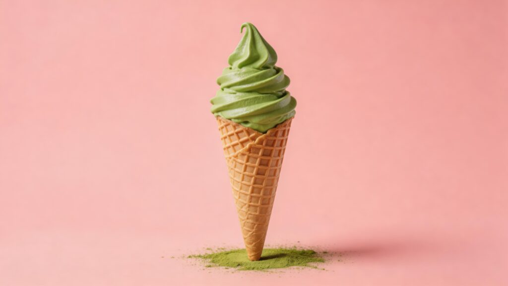 Matcha soft serve cone.