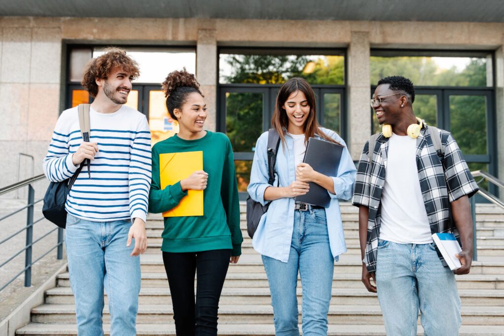 Friends having fun on campus.